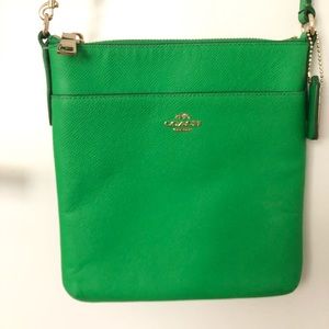 COACH green crossbody bad with gold hardware